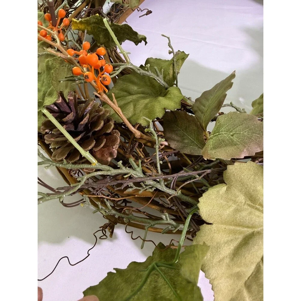 Pottery Barn Pre-Lit Faux Natural Pumpkin Wreath 23 inch